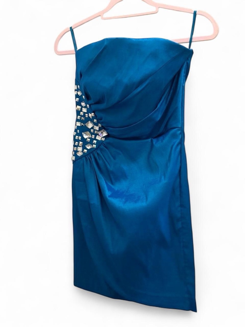 Cache Teal Rhinestone Embellished Satin Mini Dress 6